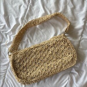 Tan Woven Shoulder Bag with Braided Strap